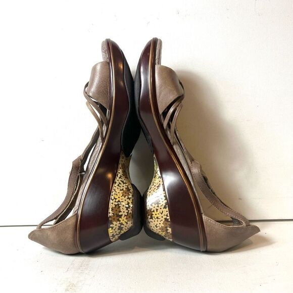 Jambu Sport Wedge Design Leather Cushioned Open Toe Heel Sandals Women 10M Brown - Picture 4 of 12